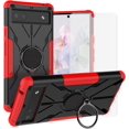 thumbnail image 1 of Compatible with Google Pixel 6a 5G Case and Tempered Glass Screen Protector Cover Slim Magnetic Ring Holder Stand Rugged Cell Phone Cases for Pixel6a5G Pixel6a a6 G5 Pixle 6a5G 2022 Women Men Red, 1 of 7