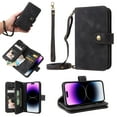 thumbnail image 1 of Compatible with Google Pixel 6a Wallet Case, [6 Card Slots] Removable Adjustable Crossbody Necklace Lanyard Shoulder Strap Zipper PU Leather Case for Google Pixel 6a,Black, 1 of 6