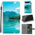 thumbnail image 1 of Compatible with Google Pixel 6a Wallet Case for Men Women, Premium PU Leather Flip Cover with Card Holder, Wrist Strap, Kickstand Shockproof Magnetic Clasp Case, Boat, 1 of 7