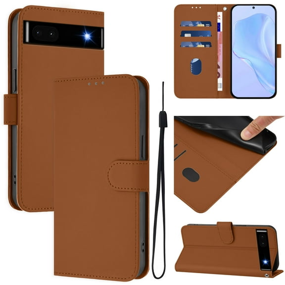 Compatible with Google Pixel 6a Wallet Case with RFID Blocking Credit Card Holder, PU Leather Folio Flip Kickstand Protective Shockproof Anti-fall Phone Case Cover Women Men,Brown