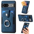 thumbnail image 1 of Compatible with Google Pixel 7, Classic Card Slots 370 Rotating Finger Ring Kickstand PU Leather + TPU Frame Magnetic Closure Back Case Cover for Google Pixel 7, Blue, 1 of 8