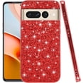thumbnail image 1 of Compatible with Google Pixel 7 Pro Case, Glitter Sparkly Google Pixel 7 Pro Phone Case with Slim Silicone Shockproof Protective Bumper Cover for Cute Girls Women (Red), 1 of 14