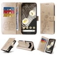 thumbnail image 1 of Compatible with Google Pixel 7 Pro Wallet Case with Card Holder & Cash Slot [RFID Blocking],Wallet Wristlet Pressed Butterfly Flower PU Leather Magnetic Flip Folio Cover for Women Men,Gold, 1 of 11