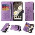 thumbnail image 1 of Compatible with Google Pixel 7 Pro Wallet Case with Card Holder & Cash Slot [RFID Blocking],Wallet Wristlet Pressed Butterfly Flower PU Leather Magnetic Flip Folio Cover for Women Men,Purple, 1 of 11