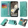 thumbnail image 1 of Compatible with Google Pixel 7 Pro Wallet Case with Card Holder & Cash Slot [RFID Blocking],Wallet Wristlet Pressed Butterfly Flower PU Leather Magnetic Flip Folio Cover for Women Men,Green, 1 of 11