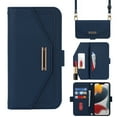thumbnail image 1 of Compatible with Google Pixel 7 Pro Wallet Case, Premium PU Leather Card Slots Removable Adjustable Crossbody Strap Magnetic Leather Case with Kickstand & Make-up Mirror for Google Pixel 7 Pro, Blue, 1 of 5