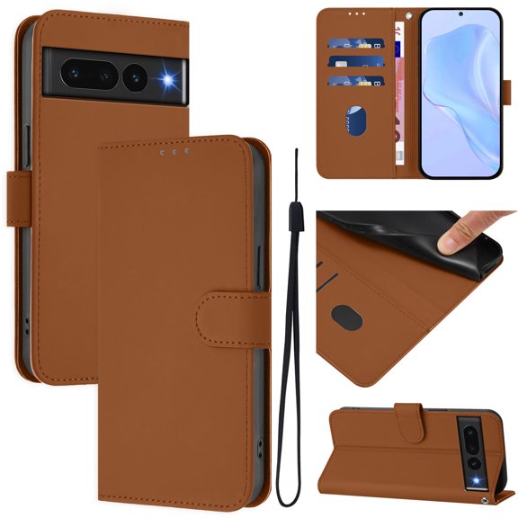 Compatible with Google Pixel 7 Pro Wallet Case with RFID Blocking Credit Card Holder, PU Leather Folio Flip Kickstand Protective Shockproof Anti-fall Phone Case Cover Women Men,Brown