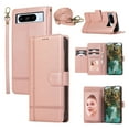 thumbnail image 1 of Compatible with Google Pixel 7 Pro Wallet Case, with Wrist Strap and Crossbody Strap, Make-up Mirror PU Leather Flip Credit Cell Cover Kickstand for Google Pixel 7 Pro Girls Women, Rosegold, 1 of 8