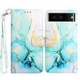 thumbnail image 1 of Compatible with Google Pixel 7 Pro Wallet Case with Wristband, Marble Design PU Leather Flip Case with 3 Card Slots Kickstand for Girls Women Cover for Google Pixel 7 Pro, Green White, 1 of 7