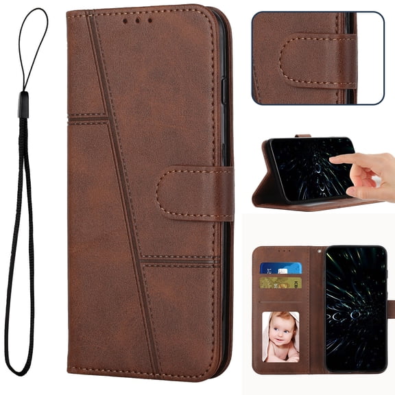 Compatible for Google Pixel 7 Wallet Case,[Magnetic Closure][Kickstand][Wrist Strap][Card Holder Slots] RFID BlockingTPU Interior Protective PU Leather Folio Flip Shockproof Cover,Brown