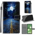 thumbnail image 1 of Compatible with Google Pixel 7 Wallet Case for Men Women, Premium PU Leather Flip Cover with Card Holder, Wrist Strap, Kickstand Shockproof Magnetic Clasp Case, Night Road + Moon, 1 of 7
