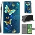thumbnail image 1 of Compatible with Google Pixel 7 Wallet Case for Men Women, Premium PU Leather Flip Cover with Card Holder, Wrist Strap, Kickstand Shockproof Magnetic Clasp Case, Two Green Butterflies, 1 of 7