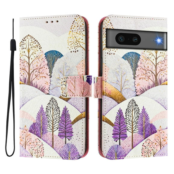 Compatible for Google Pixel 7 Wallet Case, Painting Pattern Premium PU Leather [Credit Card Holder] [Wrist Strap] Flip Stand Feature Purse Case Full Protective Pattern Cover, Landscaping