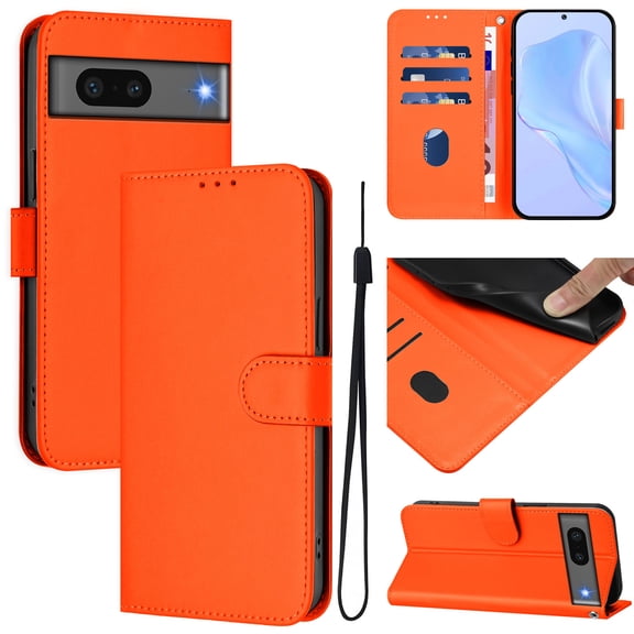 Compatible with Google Pixel 7 Wallet Case with RFID Blocking Credit Card Holder, PU Leather Folio Flip Kickstand Protective Shockproof Anti-fall Phone Case Cover Women Men,Orange