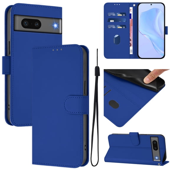 Compatible with Google Pixel 7 Wallet Case with RFID Blocking Credit Card Holder, PU Leather Folio Flip Kickstand Protective Shockproof Anti-fall Phone Case Cover Women Men,Darkblue