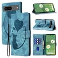 thumbnail image 1 of Compatible with Google Pixel 7A Case Wallet Case with Kickstand Credit Card Holder Slot,Cute Cat & Love Heart Embossed Cover,Magnetic Closure Wrist Strap Luxury PU Leather Case,Blue, 1 of 12