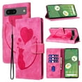 thumbnail image 1 of Compatible with Google Pixel 7A Case Wallet Case with Kickstand Credit Card Holder Slot,Cute Cat & Love Heart Embossed Cover,Magnetic Closure Wrist Strap Luxury PU Leather Case,Rose, 1 of 12