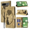 thumbnail image 1 of Compatible with Google Pixel 7A Case Wallet Case with Kickstand Credit Card Holder Slot,Cute Cat & Love Heart Embossed Cover,Magnetic Closure Wrist Strap Luxury PU Leather Case,Beige, 1 of 12