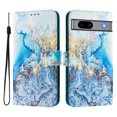 thumbnail image 1 of Compatible for Google Pixel 7A Wallet Case, Painting Pattern Premium PU Leather [Credit Card Holder] [Wrist Strap] Flip Stand Feature Purse Case Full Protective Pattern Cover, Blue Marble, 1 of 15