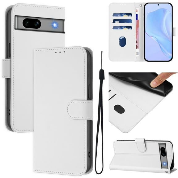Compatible with Google Pixel 7A Wallet Case with RFID Blocking Credit Card Holder, PU Leather Folio Flip Kickstand Protective Shockproof Anti-fall Phone Case Cover Women Men,White