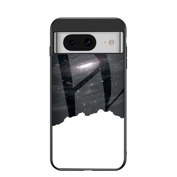 Compatible with Google Pixel 8 Case,Cute Starry Sky Patterned  Fashionable Tempered Glass Back with Soft Silicone Bumper Lightweight Protective Phone Case,Universe