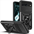 thumbnail image 1 of Compatible with Google Pixel 8 Case with Sliding Camera Lens Cover and Ring Kickstand Heavy Duty Military Grade Rugged Protection Shockproof Back Phone Cover for Google Pixel 8, Black, 1 of 8