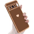 thumbnail image 1 of Compatible with Google Pixel 8 Pro 5G Case for Women Girl, Plating Edge Cute Love Heart Soft TPU Bumper with 4 Corners Shockproof Protection Phone Case Cover for Pixel 8 Pro 5G(Brown), 1 of 12