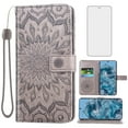 thumbnail image 1 of Compatible with Google Pixel 8 Pro 5G Wallet Phone Case and Tempered Glass Screen Protector Flip Credit Card Holder Stand Mandala Flower Cell Cover for Pixel8Pro Pixel8 XL Eight 8Pro Women Men Gray, 1 of 9