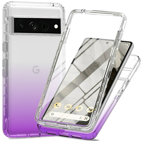 Compatible with Google Pixel 8 Pro Case,[Non-Yellowing] Transparent 360° Full Body Rugged Slim Shockproof Bumper with Built-in Screen Protector Anti-Scratch Case for Google Pixel 8 Pro,Purple