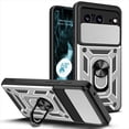 thumbnail image 1 of Compatible with Google Pixel 8 Pro Case with Sliding Camera Lens Cover and Ring Kickstand Heavy Duty Military Grade Rugged Protection Shockproof Back Phone Cover for Google Pixel 8 Pro, Silver, 1 of 8