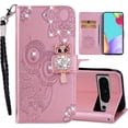 thumbnail image 1 of Compatible with Google Pixel 8 Pro Flip Glitter Wallet Case for Women, Pu Leather with Card Slots Crystal Diamond Owl Embossing Shockproof Cover Case for Google Pixel 8 Pro MTY-Rose Gold, 1 of 16