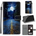 thumbnail image 1 of Compatible with Google Pixel 8 Pro Wallet Case with Card Holder, Flip Pattern Painted PU Leather Kickstand Wrist Strap Shockproof Phone Case for Google Pixel 8 Pro, Night Road + Moon, 1 of 10
