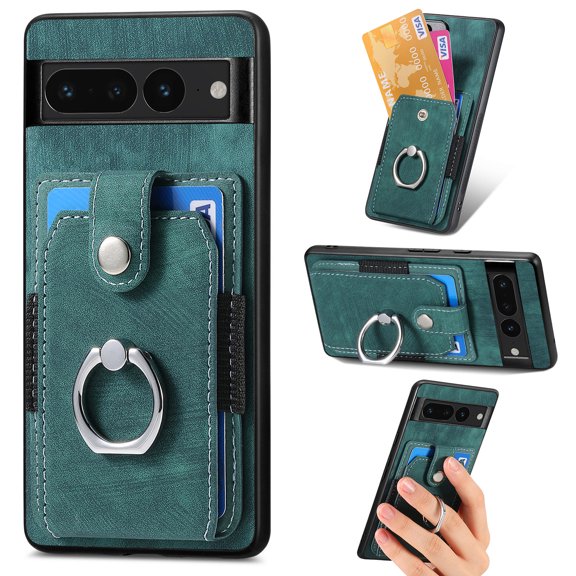 Compatible with Google Pixel 8 Pro Wallet Case with Card Holder, Premium PU Leather 360° Rotation Ring Holder Kickstand Shockproof Phone Case Cover for Google Pixel 8 Pro, Green