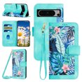 thumbnail image 1 of Compatible with Google Pixel 8 Pro Wallet Case for Women, Shoulder Strap + Wristband Premium PU Leather Floral Flip Cover with Card Holder Kickstand Feature Protective Purse Case, Green, 1 of 9
