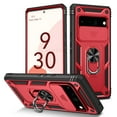 thumbnail image 1 of Compatible with Google Pixel 8 with Sliding Cover Lens Protection & Kickstand, Built-in 360° Rotate Ring Stand Magnetic Card Slot Hybrid Cover Case for Google Pixel 8, Red + Black, 1 of 11