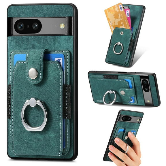 Compatible with Google Pixel 8 Wallet Case with Card Holder, Premium PU Leather 360° Rotation Ring Holder Kickstand Shockproof Phone Case Cover for Google Pixel 8, Green