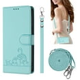 thumbnail image 1 of Compatible with Google Pixel 8 Wrist Strap, Crossbody Strap, Lovely Cat Embossed PU Leather Flip Card Holder Stand Phone Cover for Google Pixel 8 Case Women Girls with RFID Blocking - Mint, 1 of 16