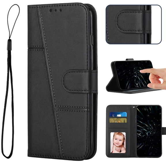 Compatible for Google Pixel 8A Wallet Case,[Magnetic Closure][Kickstand][Wrist Strap][Card Holder Slots] RFID BlockingTPU Interior Protective PU Leather Folio Flip Shockproof Cover,Black