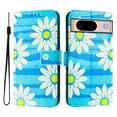 thumbnail image 1 of Compatible for Google Pixel 8A Wallet Case, Painting Pattern Premium PU Leather [Credit Card Holder] [Wrist Strap] Flip Stand Feature Purse Case Full Protective Pattern Cover, Blue Flower, 1 of 16