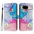 thumbnail image 1 of Compatible for Google Pixel 8A Wallet Case, Painting Pattern Premium PU Leather [Credit Card Holder] [Wrist Strap] Flip Stand Feature Purse Case Full Protective Pattern Cover, Coloful Marble, 1 of 15