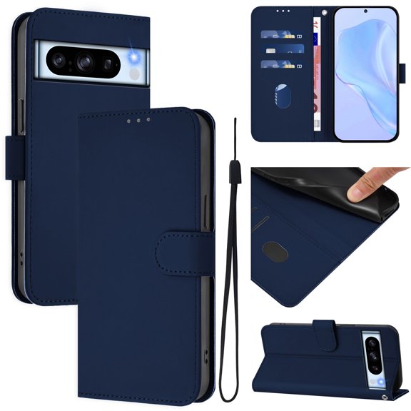 Compatible with Google Pixel 8A Wallet Case with RFID Blocking Credit Card Holder, PU Leather Folio Flip Kickstand Protective Shockproof Anti-fall Phone Case Cover Women Men,Navyblue