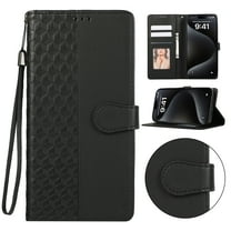 Compatible with Google Pixel 8A Wallet case Kickstand with RFID Blocking Credit Card Slots,Magnetic Clasp Flip Book with Wrist Strap PU Leather Soft Inner Shockproof Cover Women Men,Black