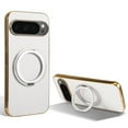 thumbnail image 1 of Compatible with Google Pixel 8a, Rotating Magnetic Stand Ring Holder Shockproof Slim Cell Cover Protective, PU Leather Magsafe Plating Phone Cover Case for Google Pixel 8a - White, 1 of 6