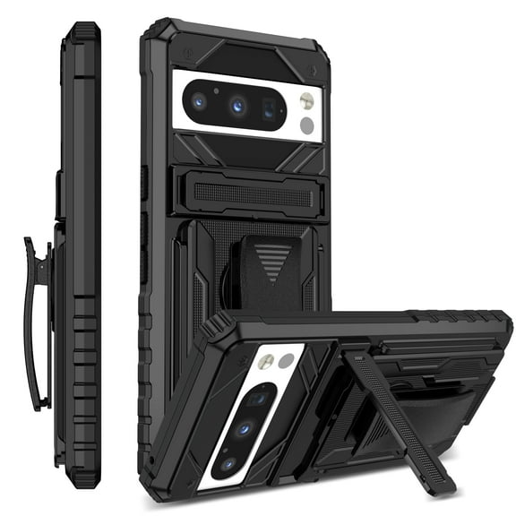 Compatible with Google Pixel 9 / 9 Pro Back Case, 360 Rotating Removable Belt Clip & Hidden Kickstand & Hard PC + Soft TPU & Anti-fall & Shock Absorption Phone Case for Google Pixel 9 / 9 Pro, Black