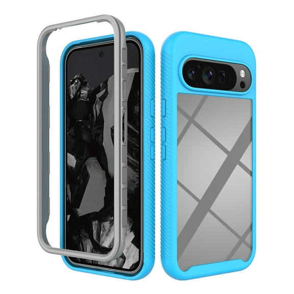 Compatible with Google Pixel 9 / 9 Pro Case Clear, Heavy Duty Dual Layer Shockproof Protection Transparent Women Men [Never Yellowing] [Military Grade Anti-Drop] Hard PC Back Phone Cover,Blue