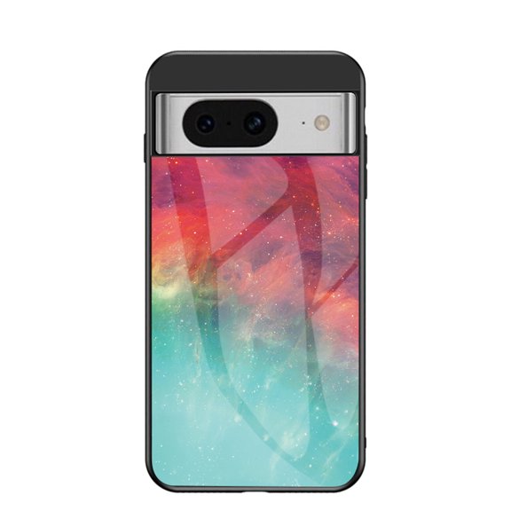 Compatible with Google Pixel 9 / 9 Pro Case,Cute Starry Sky Patterned  Fashionable Tempered Glass Back with Soft Silicone Bumper Lightweight Protective Phone Case,Colorful