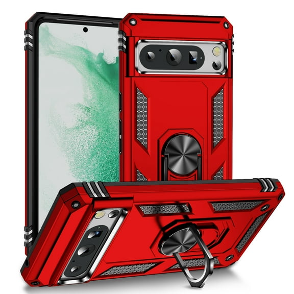 Compatible with Google Pixel 9 / 9 Pro Case,with 360 Ring Holder Kickstand Card case, Armor Shockproof Hybrid Silicone TPU PC Case, Magnetic with Car Mount (for Google Pixel 9 / 9 Pro),Red