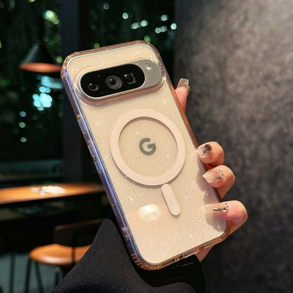 Compatible With Google Pixel 9 / 9 Pro Phone Case,Support Mag-Safe,Glitter Sparkle Luxury Transparent Shockproof Protection Ultra Slim Thin Fit Scratch-Resistant Rugged Phone Case Cover,Gold