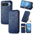 thumbnail image 1 of Compatible for Google Pixel 9 / 9 Pro Wallet Case, Embossed Pattern PU Leather Magnetic Suction Flip Cover with Credit Card Holder Kickstand Anti-Scratch Shockproof Case, Blue, 1 of 7