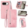 thumbnail image 1 of Compatible for Google Pixel 9 / 9 Pro Wallet Case for Women Girls with Card Holder - Retro Embossed Flower Zipper Wallet PU Leather Flip Cover with Detachable Wrist Hand Strap, Pink, 1 of 9
